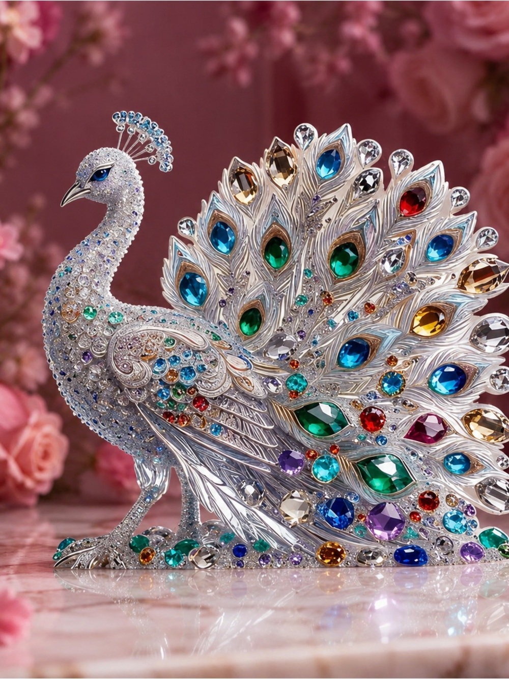 Crystal Peacock Figurine with Multicolor Gem Accents - Picture 3 of 5
